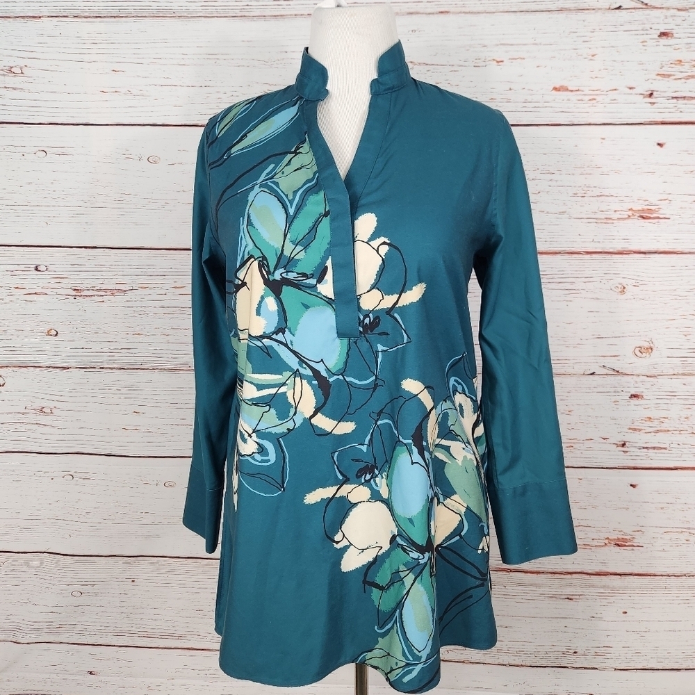 CHICOS Urban Wildflower Teal Blue Tunic Top Size 10 Chicos 1.5